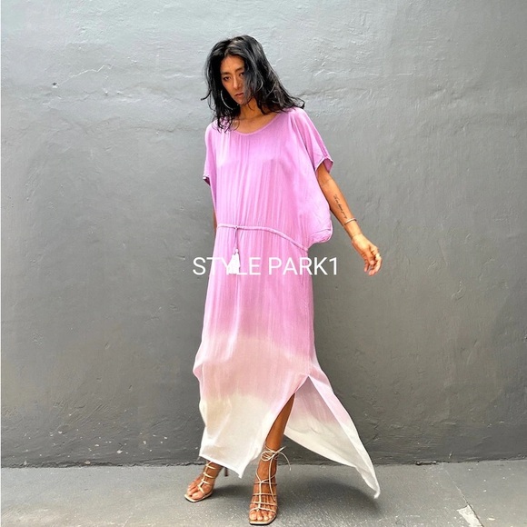 STYLE PARK MAXI KAFTAN DRESS - BNWT - ONE SIZE - PINK/CREAM OMBRE - Picture 9 of 11